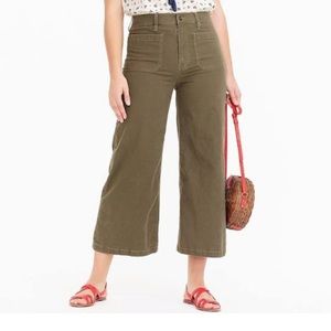 Jcrew Wide Leg Cropped Green Ponte Sur Pants